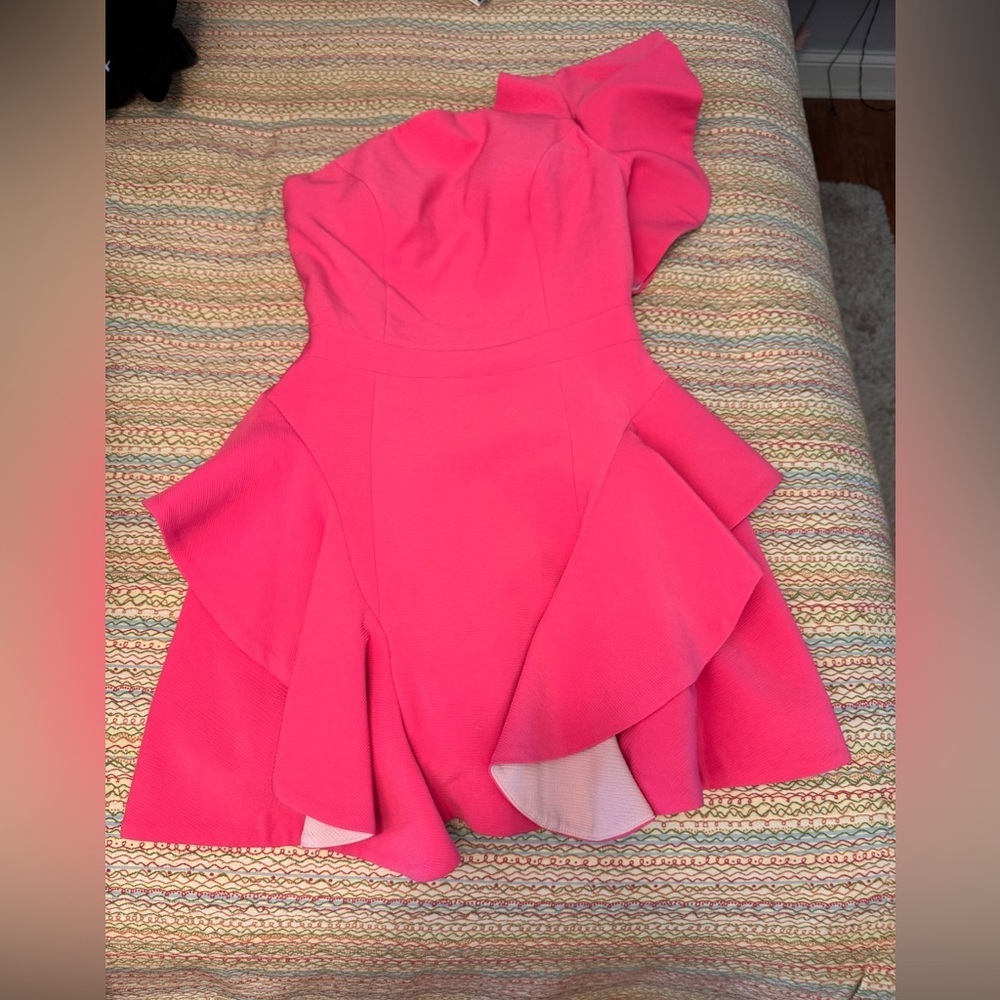 Forever Unique Hot Pink One Shoulder Ruffle Mini Dress Statement Party size 2